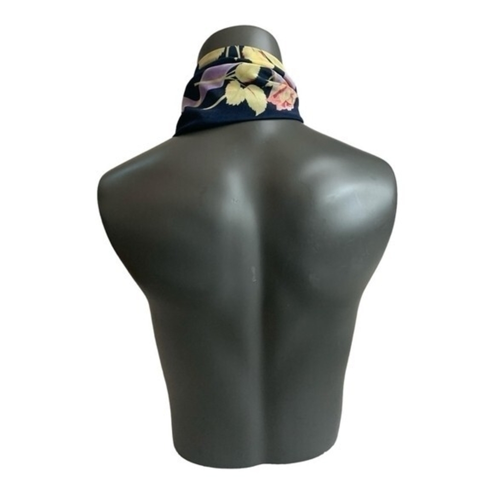 Echo Navy Blue Floral Silk Scarf 34x34 Square Multicolor 100% Silk Shawl VG - Picture 4 of 5